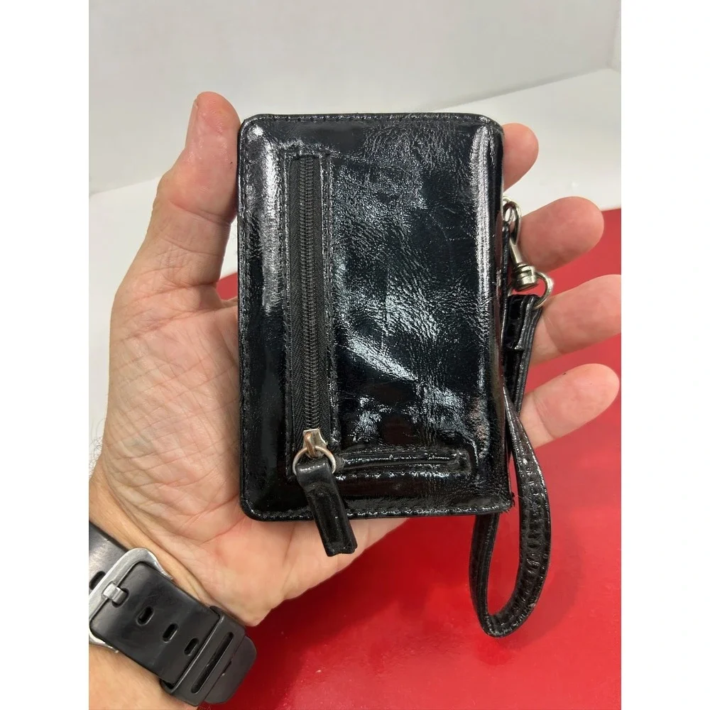 Black Faux Patent Leather Wallet Womens Purse Wristlet ID Card Holder Zipper Str